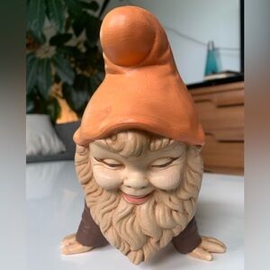 Vintage Hand Painted Ceramic Orange & Brown Garden Gnome